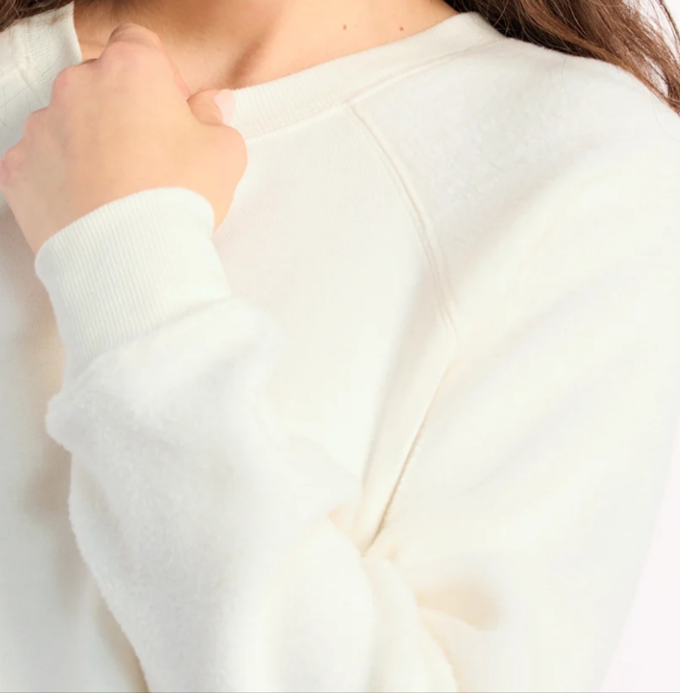 Z Supply Saldana Cropped Reverse Fleece Crewneck Sweatshirt Sea Salt